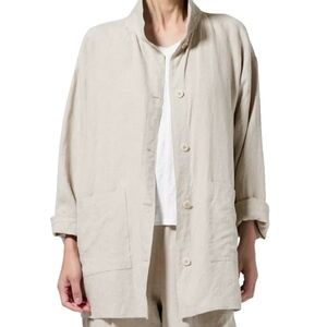 Eileen Fisher 100% Organic Linen Oversized Blazer Lagenlook Coat Size Large